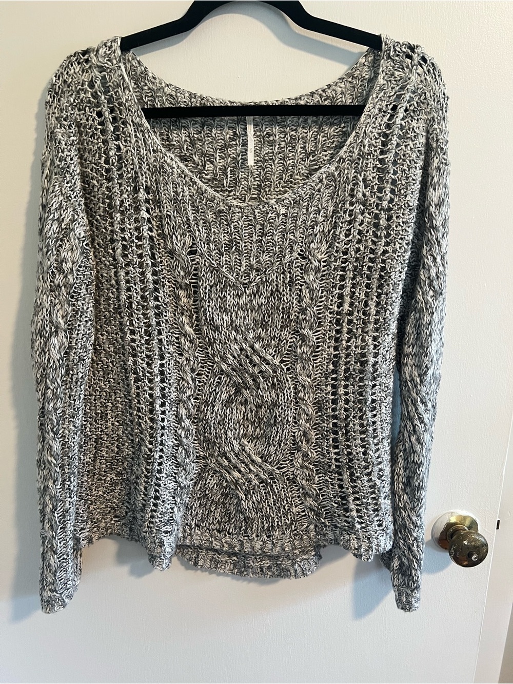 Free People Marbled Grey Pullover Knit Cable Knit Sweater Size M